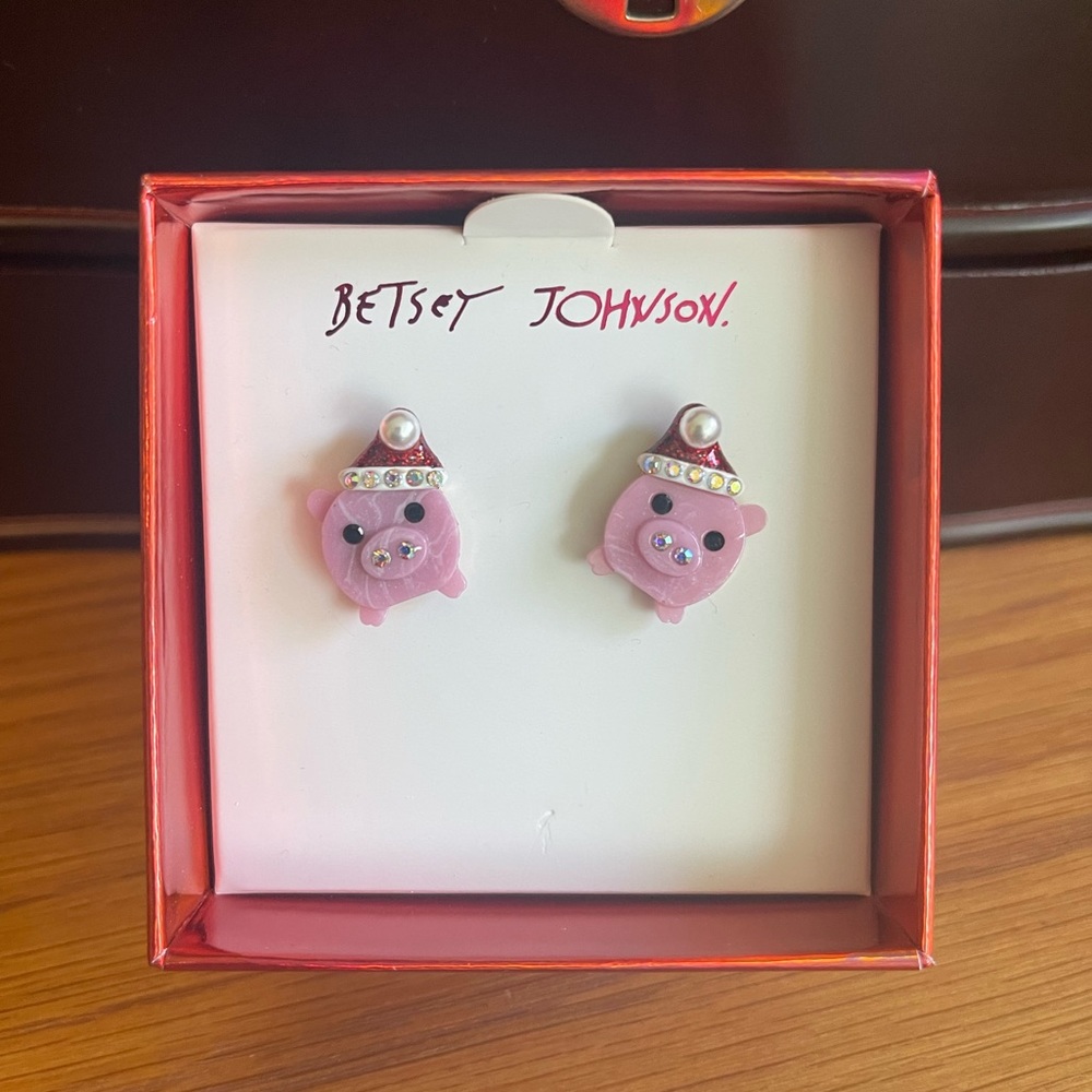 Betsey Johnson Christmas Piggy stud earrings